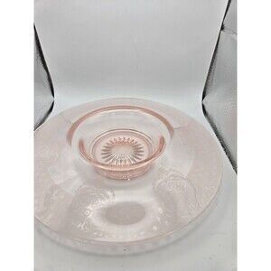 Beautiful, Pink Depression, ROLLED EDGE CONSOLE BOWL, Floral Etched